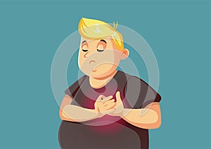 Overweight Adult Man Feeling Chest Pains Vector Illustration