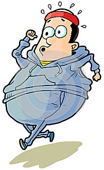 Overweight bald man jogging vector cartoon