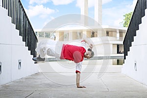 Overweight Bboy dancer breakdancing outdoor photo