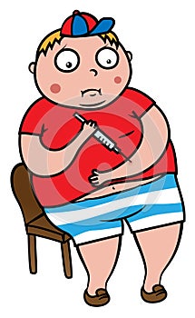Overweight child boy with diabetes