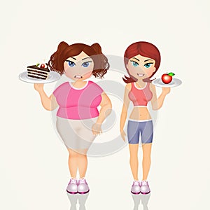 Overweight girl and skinny girl