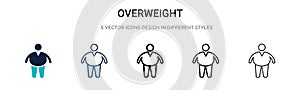 Overweight icon in filled, thin line, outline and stroke style. Vector illustration of two colored and black overweight vector