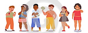 Overweight Kids With Excess Body Weight Due To Unhealthy Eating Habits And Lack Of Physical Activity. Fat Children