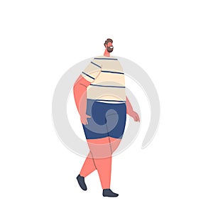 Overweight Man Active Sport Life, Stages of Weight Loss. Plus Size Male Character in Sportswear Walking, Exercising