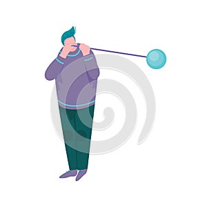 Overweight Man Blowing Glass Vessel, Male Glassblower or Glassworker Character, Hobby or Profession Vector Illustration