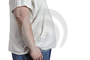 Overweight Man in blue jeans and white shirt