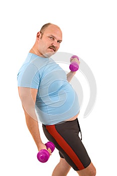 Overweight man doing fitness