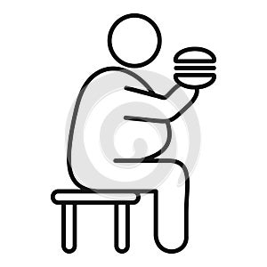 Overweight man eat burger icon, outline style