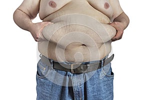 Overweight Man ipinching belly fat photo