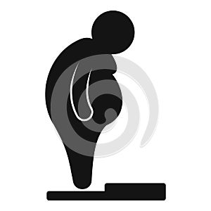 Overweight man on scales icon, simple style