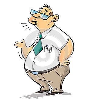 Overweight manager explaining something