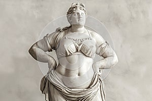 Overweight marble sculpture. Statue of a person with obesity, fat people, obesity, body size, dieting and nutrition, body