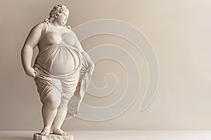 Overweight marble sculpture. Statue of a person with obesity, fat people, obesity, body size, dieting and nutrition, body