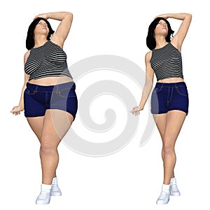 Overweight obese female vs slim fit healthy body