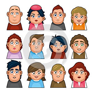 Overweight People Avatar Character. Young Man and Woman Cartoon Userpic Icon