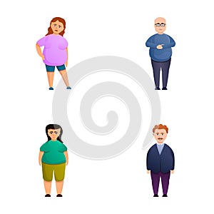 Overweight person icons set cartoon vector. Man and woman overweight