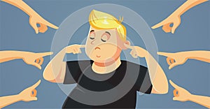 Man Not Listening to Critics from Other People Vector Cartoon Illustration photo