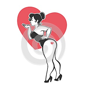 overweight pin up girl on heart background