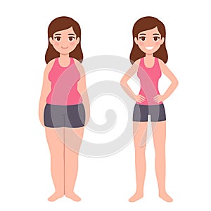 Overweight and slim woman photo