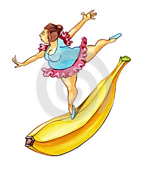 Overweight woman on banana