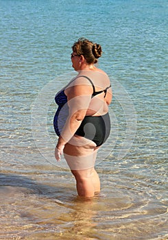 Overweight woman bath