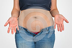 Overweight woman body with fat on belly - overweight concept photo