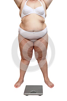 Overweight woman body and scales