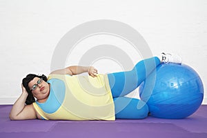Overweight Woman With Exercise Ball