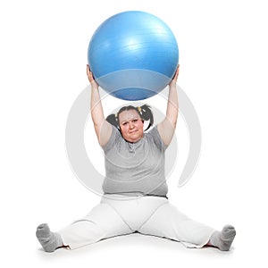 Overweight woman exercising.