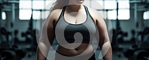 Overweight woman in a gym. Body positive concept. Generative AI