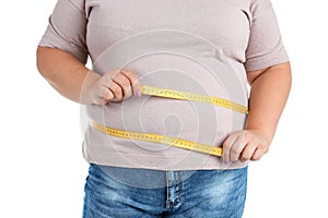 Overweight woman with measuring tape