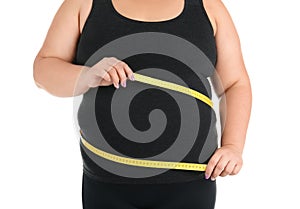 Overweight woman with measuring tape