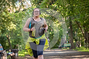 Overweight woman running. Weight loss concept.