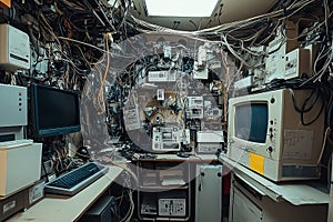 Overwhelmed by Technology: A Tangled Web of Wires and Obsolete Electronics