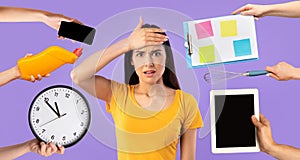 Overwhelmed young woman having difficulties with time management