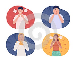 Overwhelming emotions 2D vector isolated illustrations set