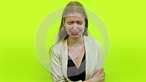 Overwork executive young woman crying in space studio