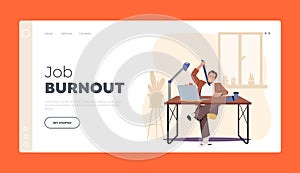 Overwork Tired Worker Character Job Burnout Landing Page Template. Fatigue and Depression. Overload Businessman Choke
