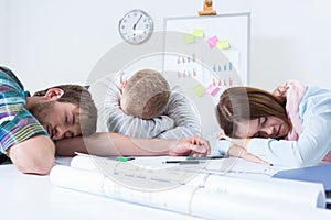 Overworked people sleeps at work