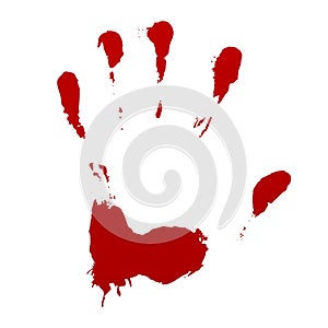 Overwritten bloody handprint icon. Terrible red wiped traces of murder and brutal crime