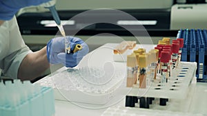 Ovid-19, coronavirus, coronavirus comcept. Medical worker is filling test tubes with biochemical samples