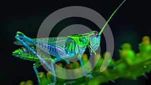 The ovipositor of a grasshopper highlighted in fluorescent colors demonstrating its incredible flexibility and ability