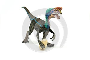 Oviraptor with stolen egg on white background