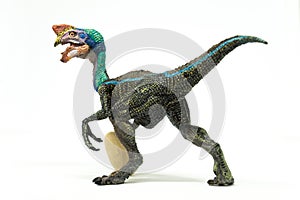 Oviraptor with stolen egg on white background