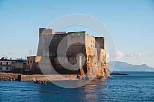 Ovo Castle on a rocky island in Naples, Italy as one of the city landmarks