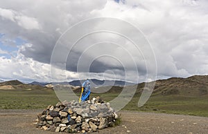 Ovoo with Blue Flags Mongolia