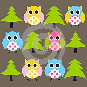 Ow and Treel Pattern Background Vector