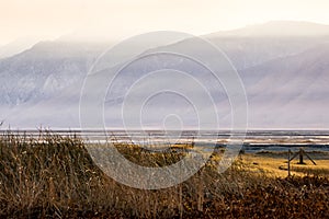 Owens lake california at sunset