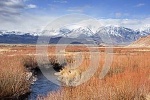 Owens River And Sierra Nevada Mountains In A Dry Winter