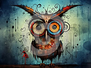 Owl abstract art brut animal character